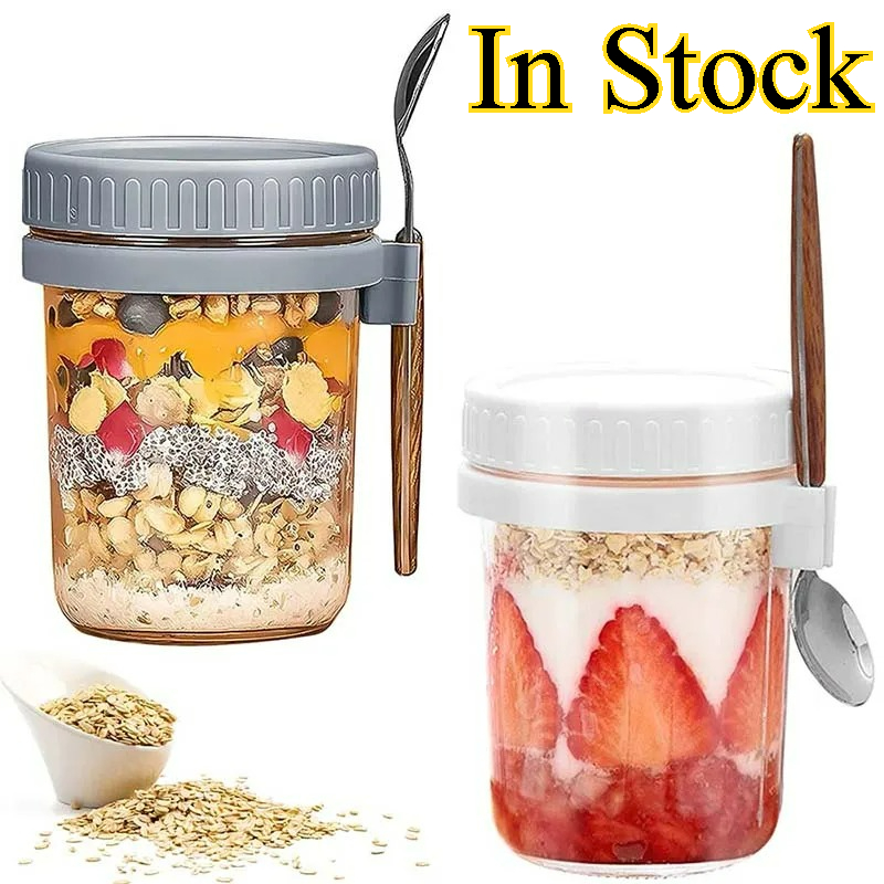 Meal Prep Overnight Oats - 300ML 밤새 귀리 컵 숟가락과 뚜껑