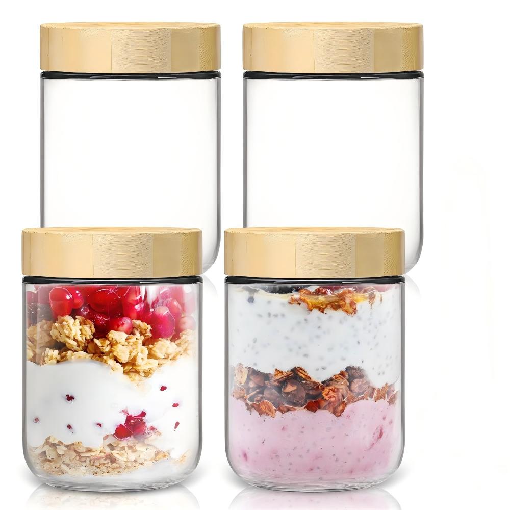 4팩 16온스 오버나이트 오트밀 용기, 대나무 뚜껑이  - Meal Prep Overnight Oats 리뷰 및 가격