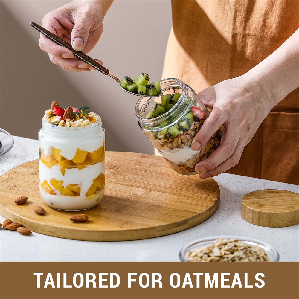 4팩 16온스 오버나이트 오트밀 용기, 대나무 뚜껑이  - Meal Prep Overnight Oats 리뷰 및 가격