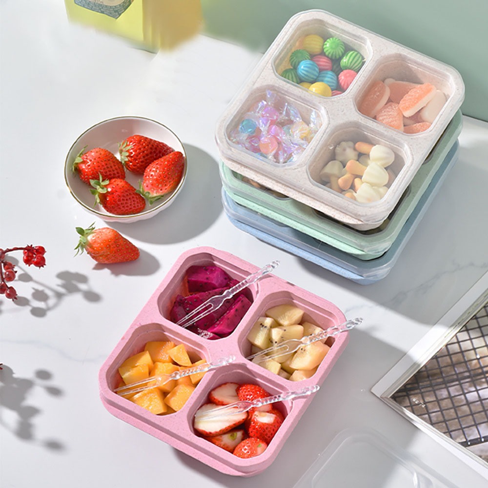 1개 재사용 가능한 밀짚 소재 4칸 음식 용기(뚜껑 포 - Meal Prep List 리뷰 및 가격