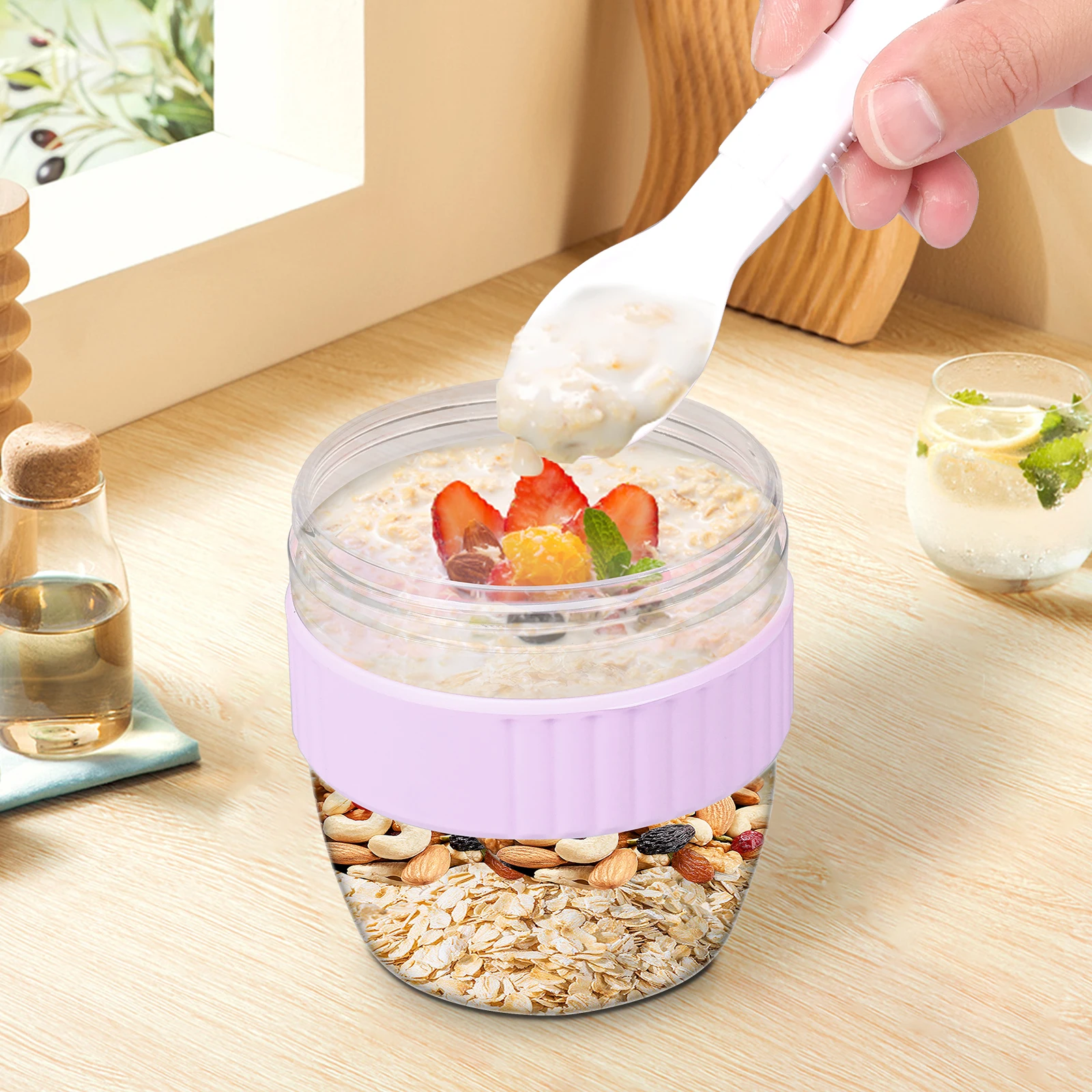 이중 레이어 오버나이트 오트 컨테이너(뚜껑 및 스푼 포 - Meal Prep Overnight Oats 리뷰 및 가격