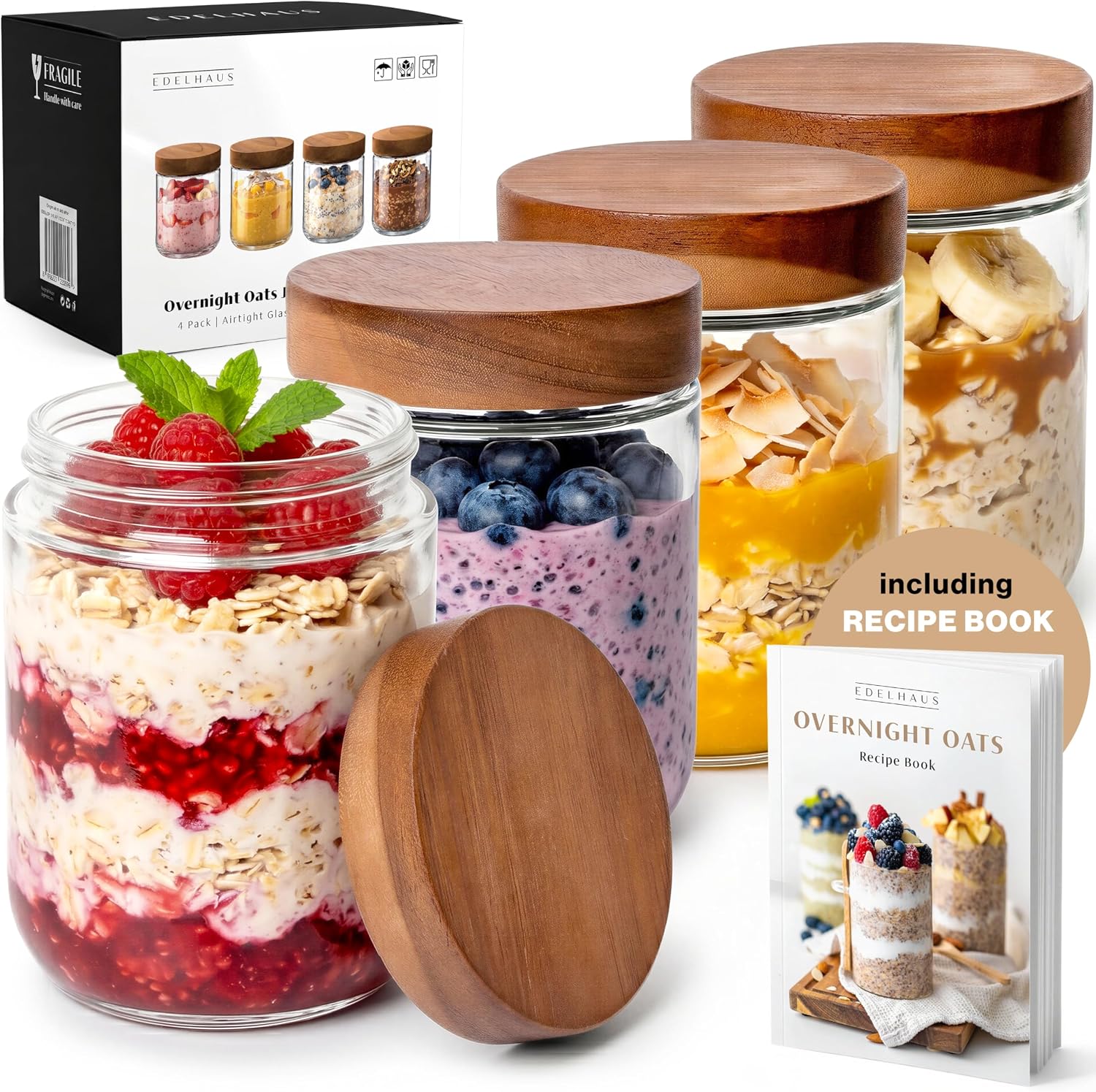 16온스 유리 식품 보관 용기(밀폐형 아카시아 뚜껑 포 - Meal Prep Overnight Oats 리뷰 및 가격