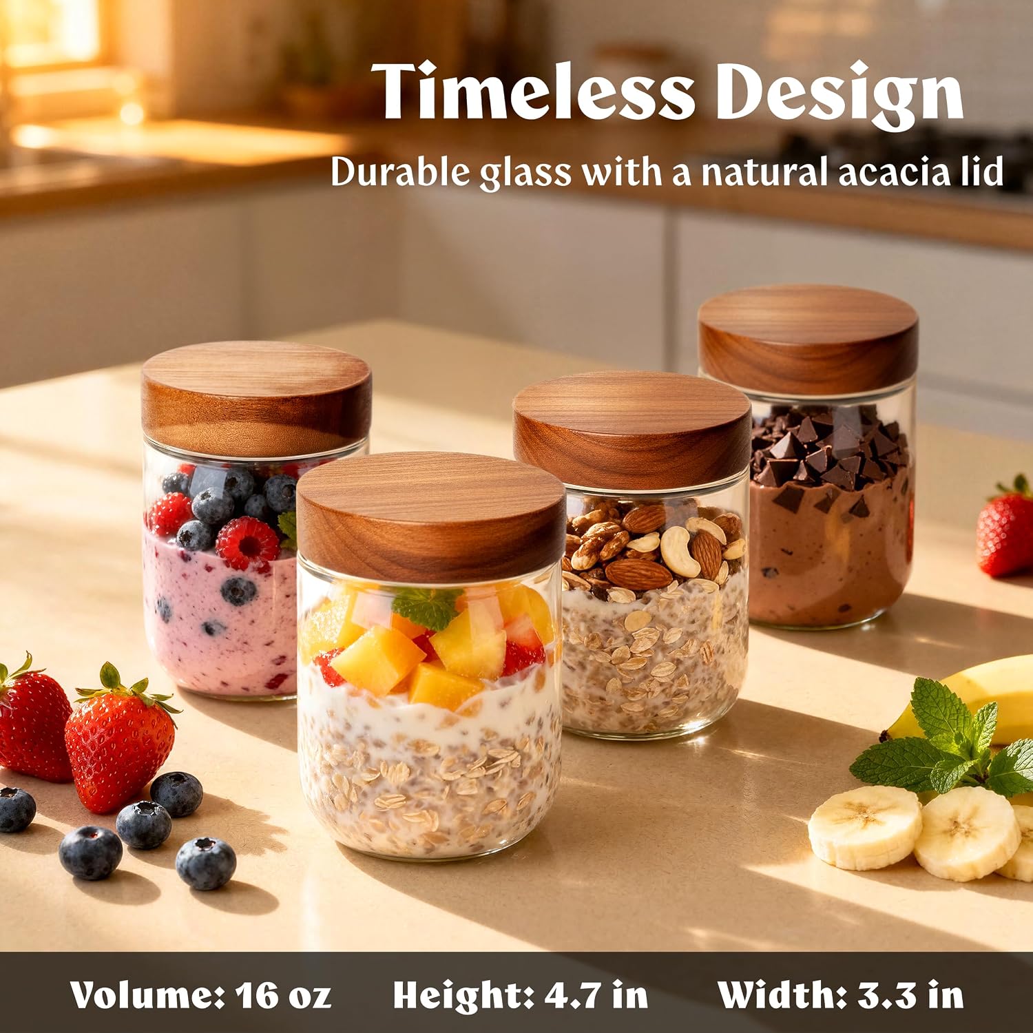 16온스 유리 식품 보관 용기(밀폐형 아카시아 뚜껑 포 - Meal Prep Overnight Oats 리뷰 및 가격