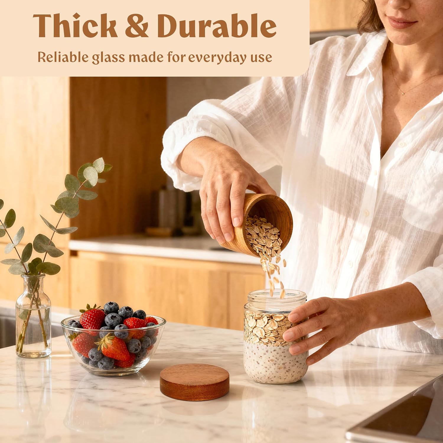 16온스 유리 식품 보관 용기(밀폐형 아카시아 뚜껑 포 - Meal Prep Overnight Oats 리뷰 및 가격