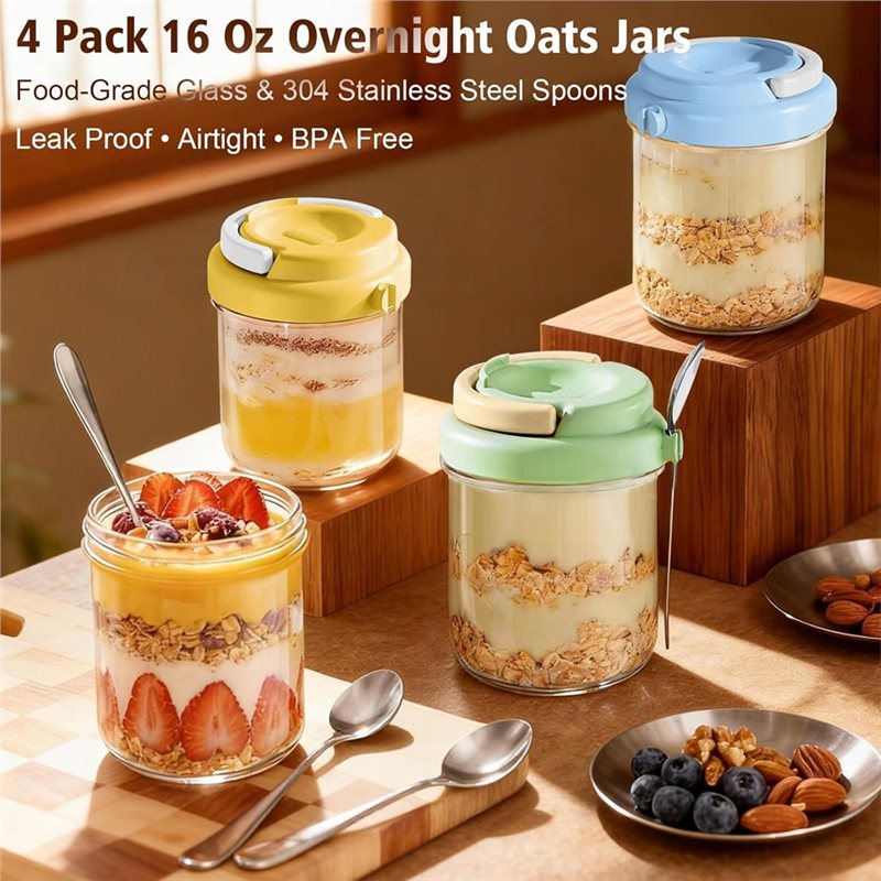 KYCOR-오버나이트 오트밀 용기(뚜껑과 스푼 포함)  - Meal Prep Overnight Oats 리뷰 및 가격